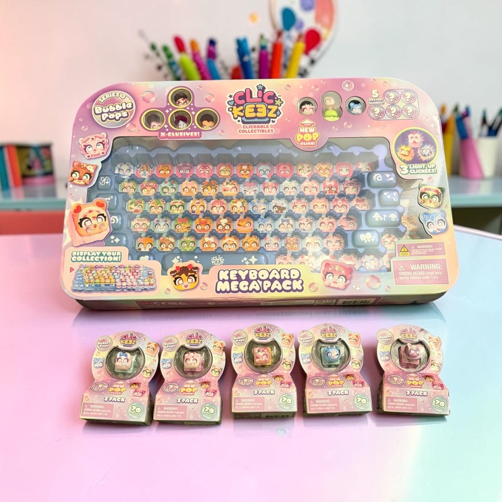 Clickeez Clickable Collectibles Keyboard Mega Pack & 5 Bubble Pops 2Packs Bundle
